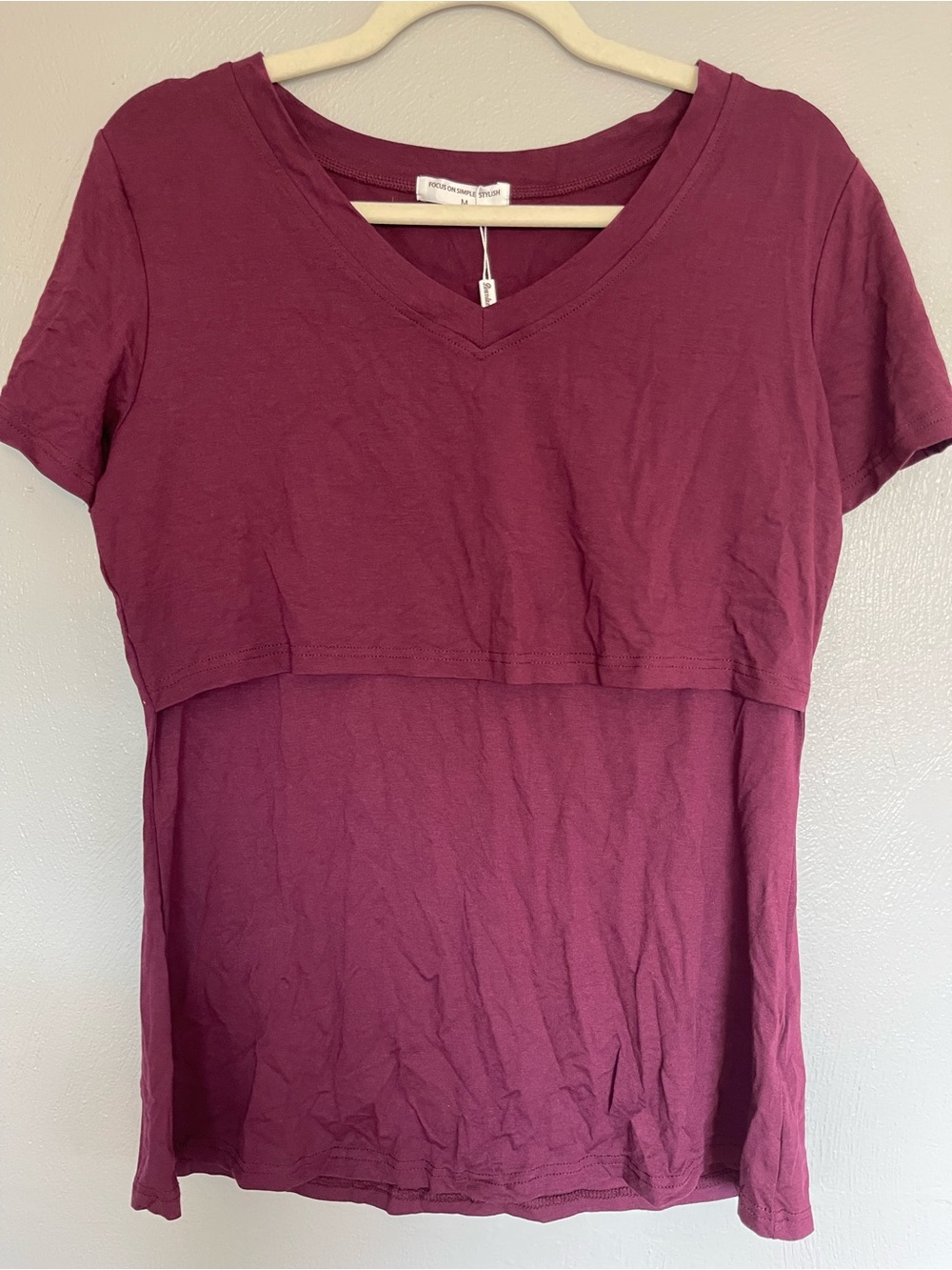 Bearsland Burgundy Nursing Maternity V Neck Breastfeeding Top Medium NWT